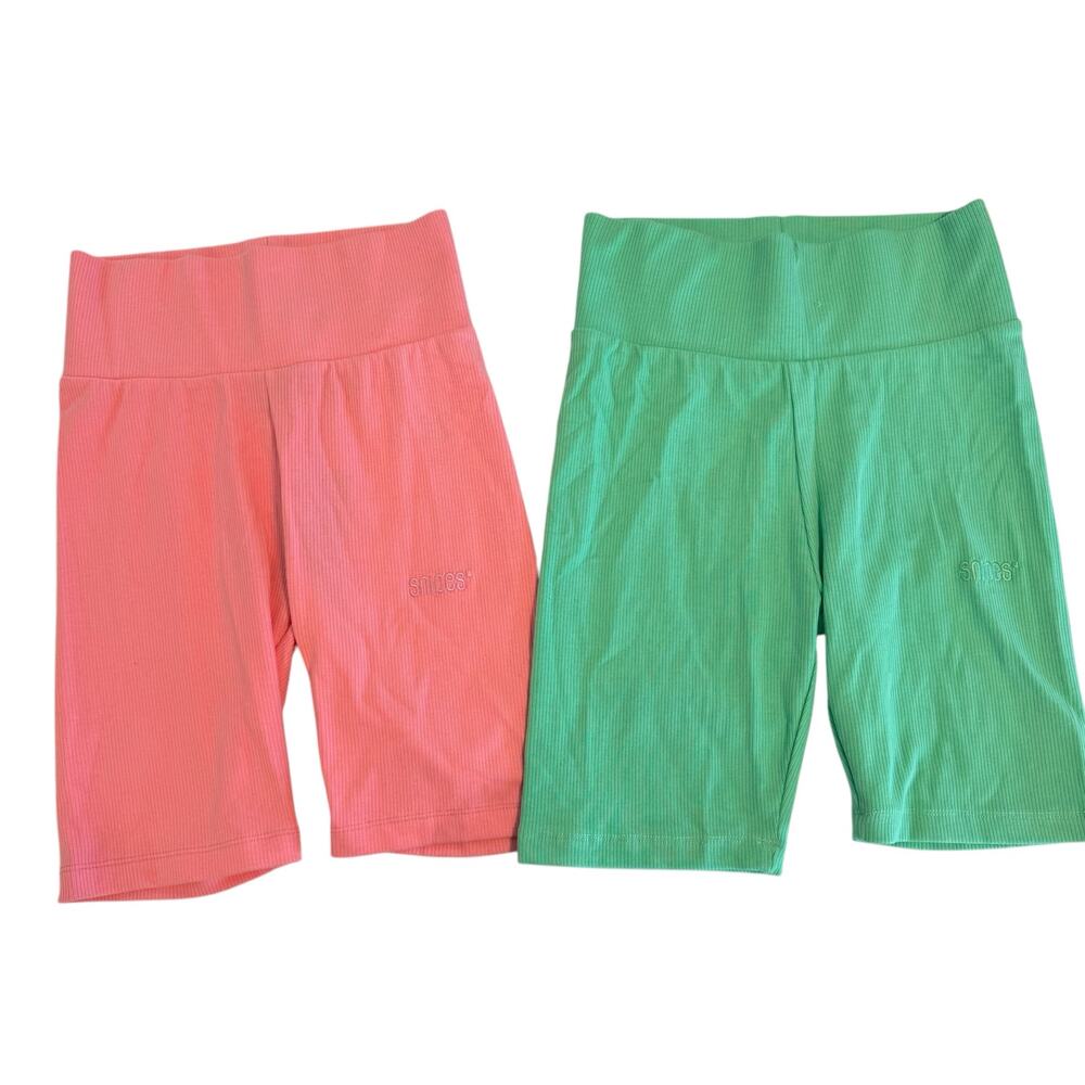 TWO PAIR Snipes Ribbed Biker Shorts Women's Pink & Green 2 Pairs‎ - NWT Small